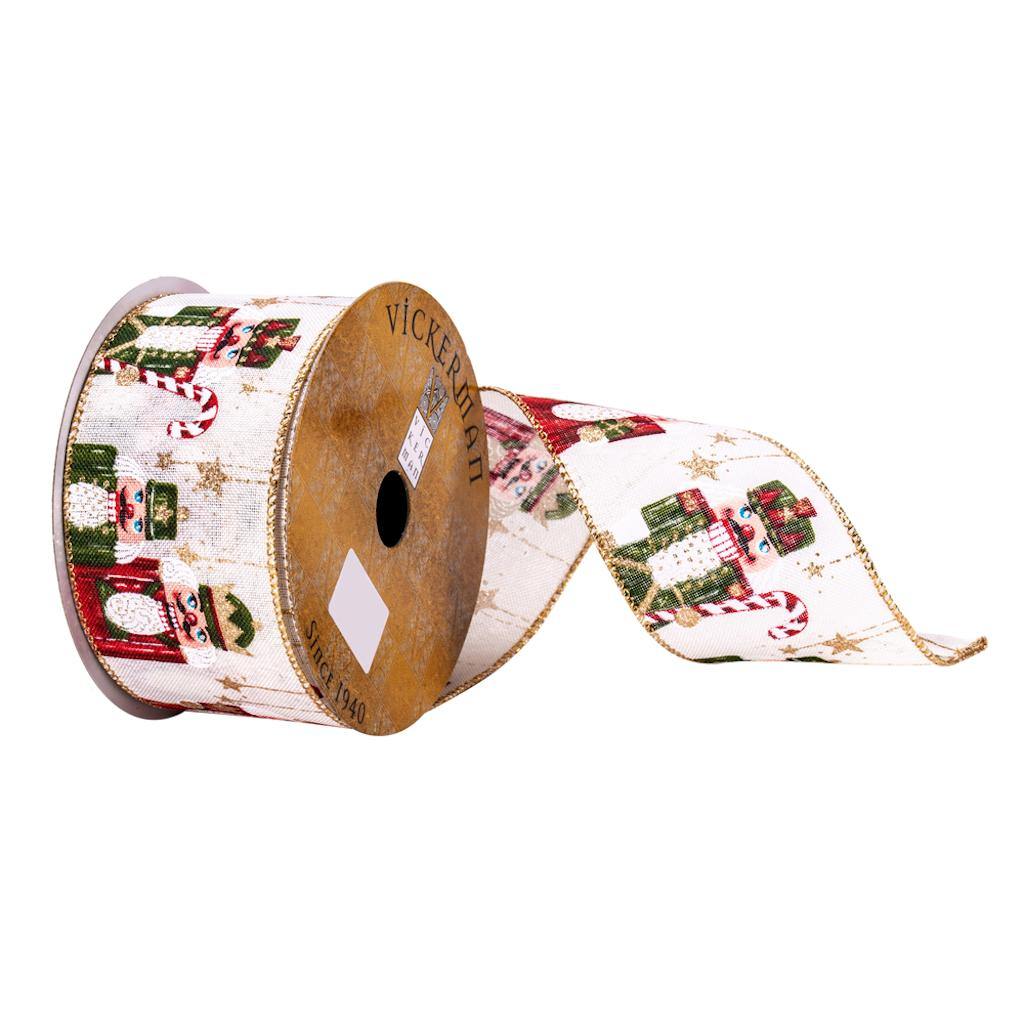 2.5" x 10Yd Beige / Green Nutcracker Ribbon 1