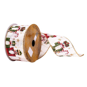 2.5" x 10Yd Beige / Green Nutcracker Ribbon 1