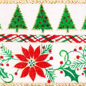 2.5" x 10Yd White Nordic Poinesttia Ribbon 2