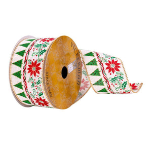 2.5" x 10Yd White Nordic Poinesttia Ribbon 1