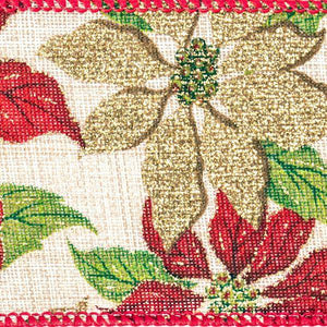 2.5" x 10Yd Beige/Red Poinsettia Ribbon 2