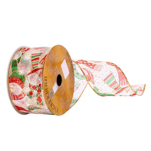 2.5" x 10Yd White Mesh Snowman Wired Edge Ribbon 1