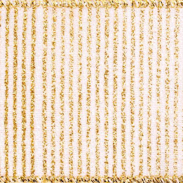 2.5" x 10Yd White/ Gold Stripes Ribbon 2