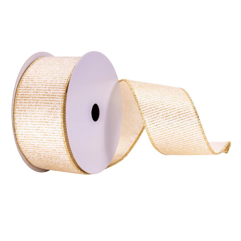 2.5" x 10Yd White/ Gold Stripes Ribbon 1