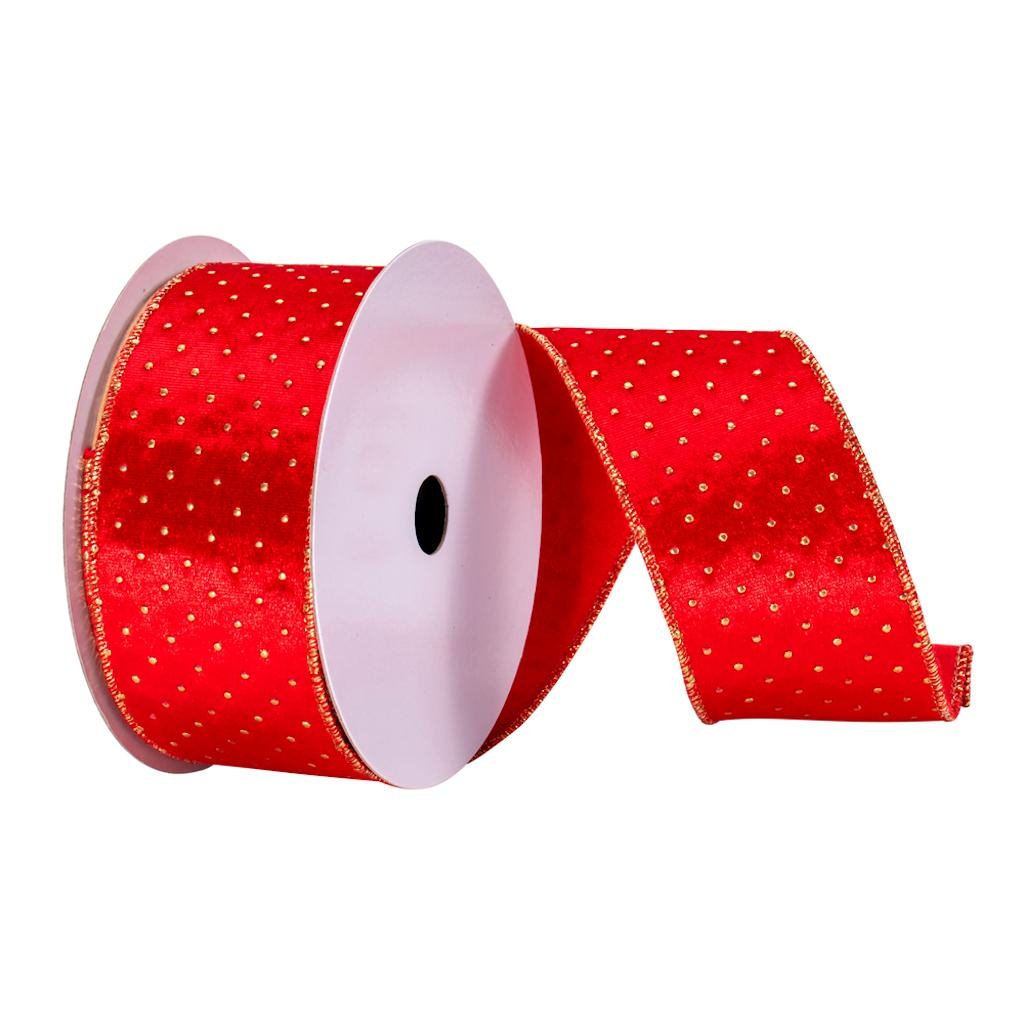 2.5" x 10Yd Red with Gold Dots Ribbon 1