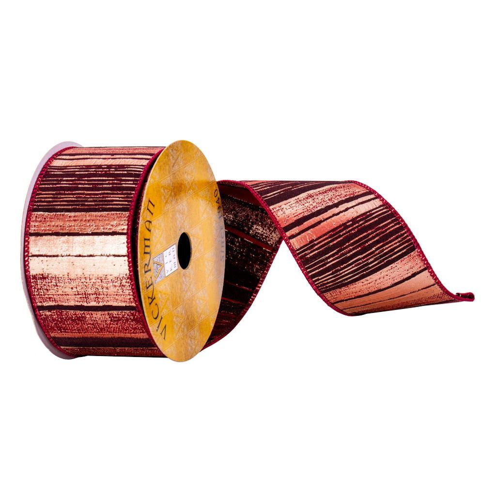 2.5" x 10Yd Burgundy / Gold Lines Ribbon 1