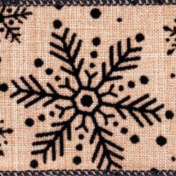 2.5" x 10Yd Cream Black Snowflake Ribbon 2