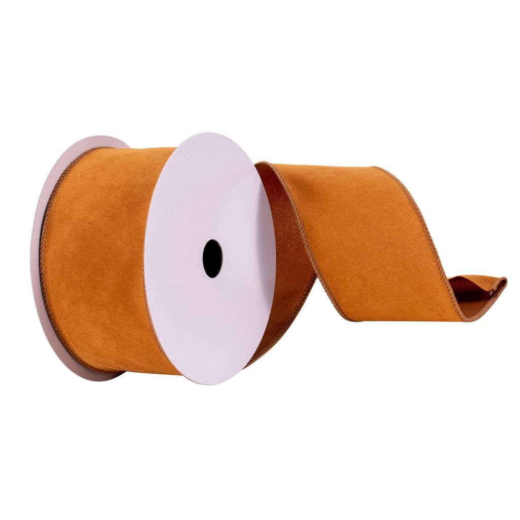 2.5" x 10Yd Camel Faux Suede Wired Edge Ribbon 1