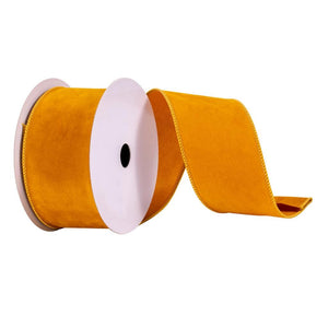 2.5" x 10Yd Mustard Faux Suede Wired Edge Ribbon 1