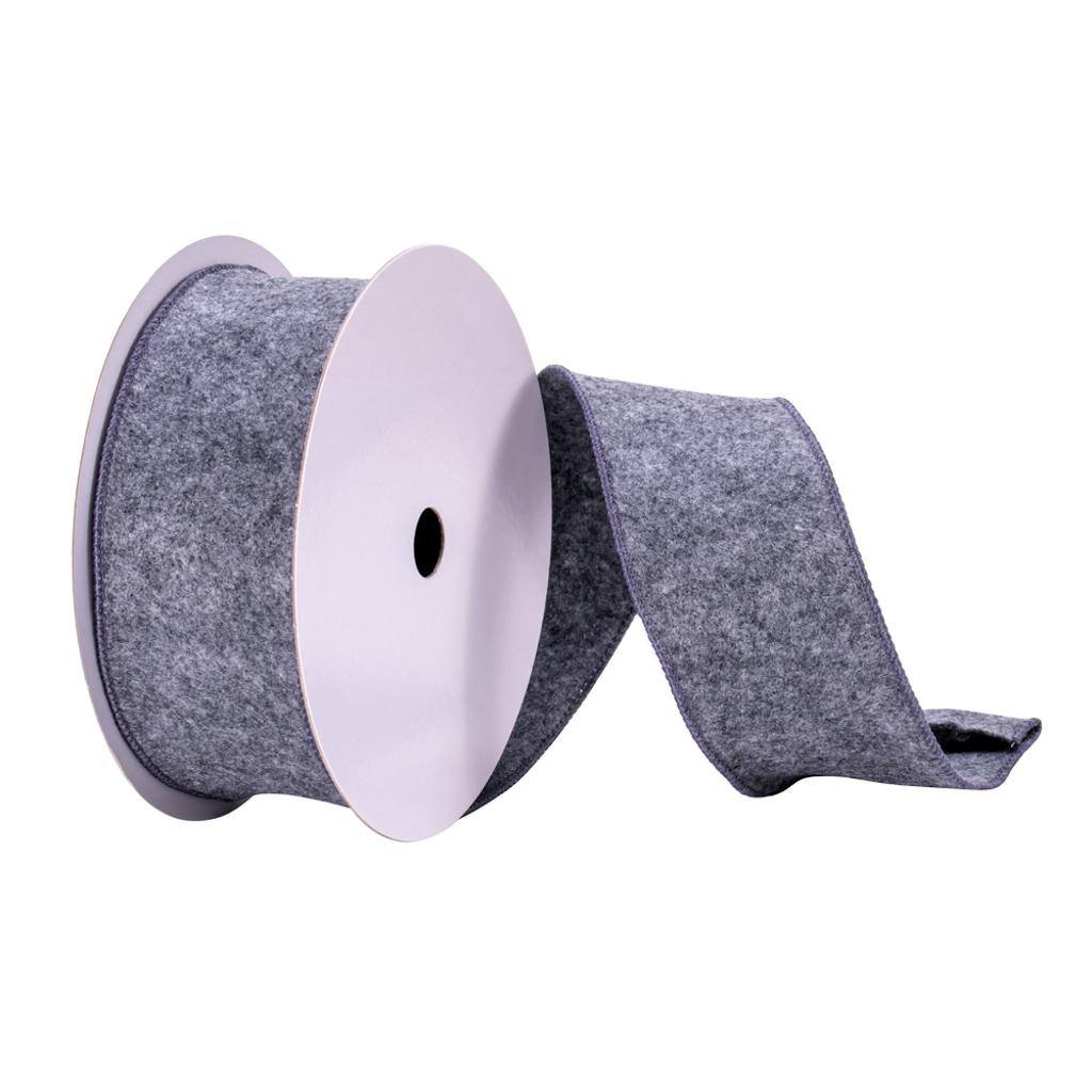 2.5" x 10Yd Pewter Felt Wired Edge Ribbon 1