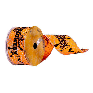 2.5" x 10Yd Orange Black Halloween Ribbon 1