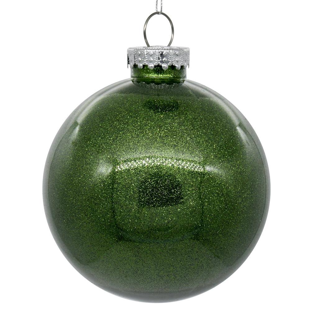 3" Moss Green Glitter Clear Ball Ornament (12 pack) 1
