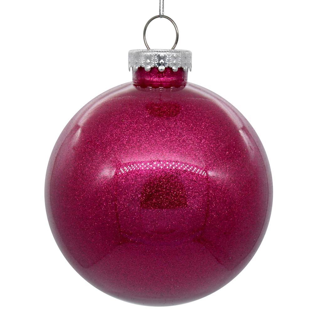 3" Fuchsia Glitter Clear Ball Ornament (12 pack) 1