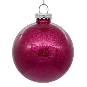 3" Fuchsia Glitter Clear Ball Ornament (12 pack) 1
