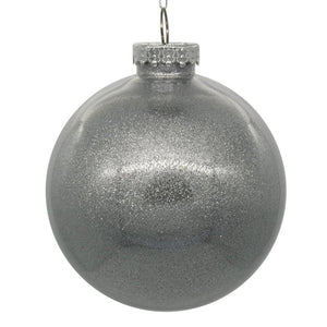 4" Silver Glitter Clear Ball Ornament (6 pack) 1