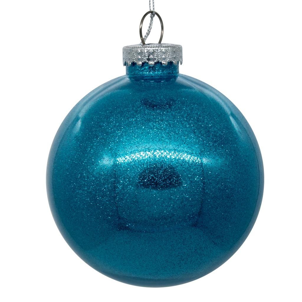 6" Turquoise Glitter Ball Ornament (4 pack) 1