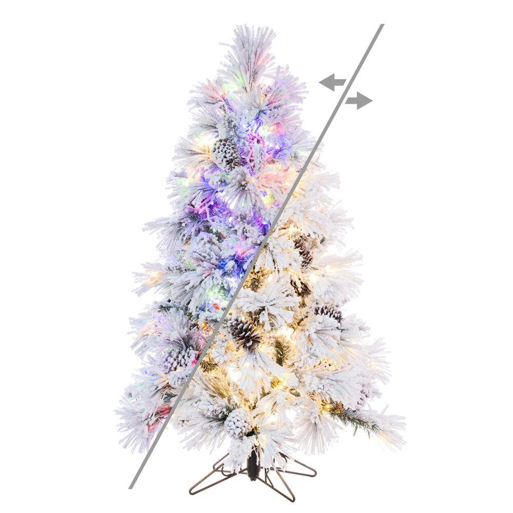 4.5' x 30" Artificial Flocked Atka Pine Tree 400 Color Changing LED Lights 1