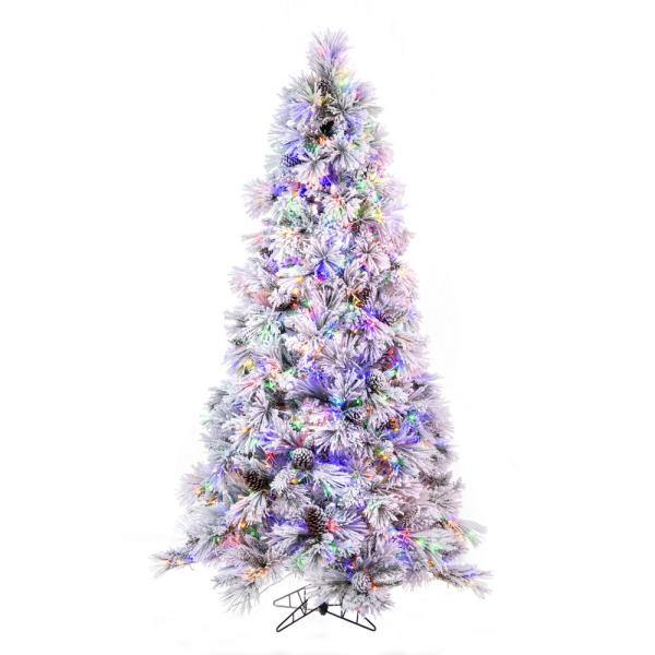 5.5' x 36" Artificial Flocked Atka Pine Tree 550 Color Changing LED Lights 2