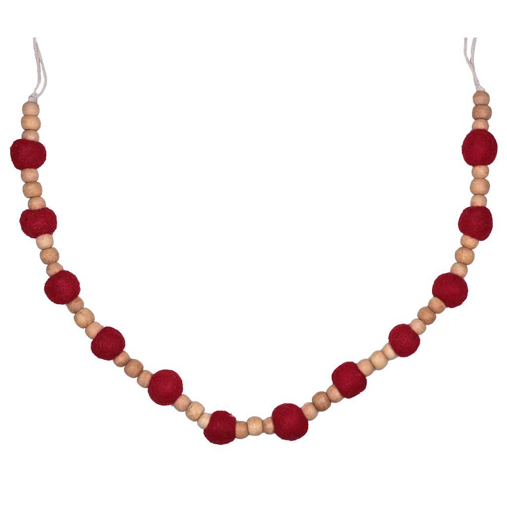 72" Red Wood/Felt Pom Pom Garland 1