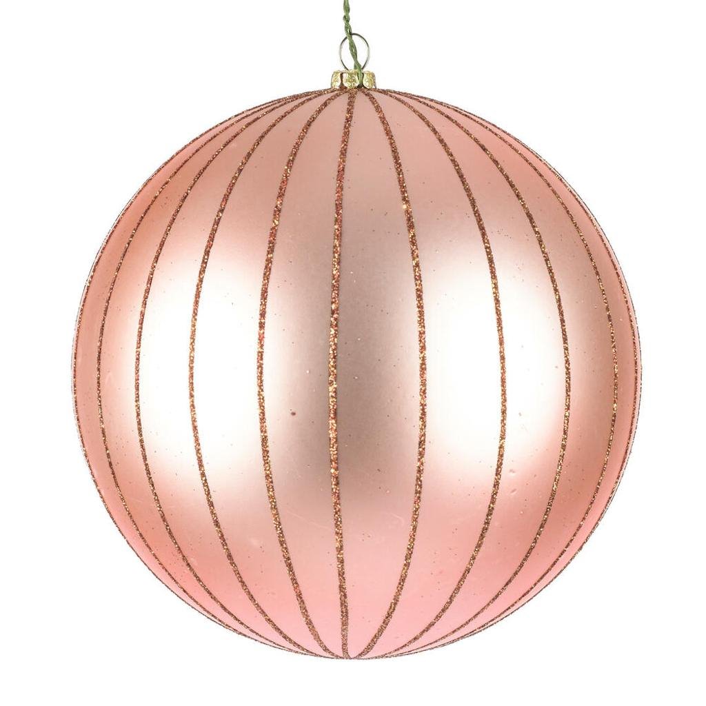 6" Rose Gold Matte Glitter Ball Ornament (2 pack) 1
