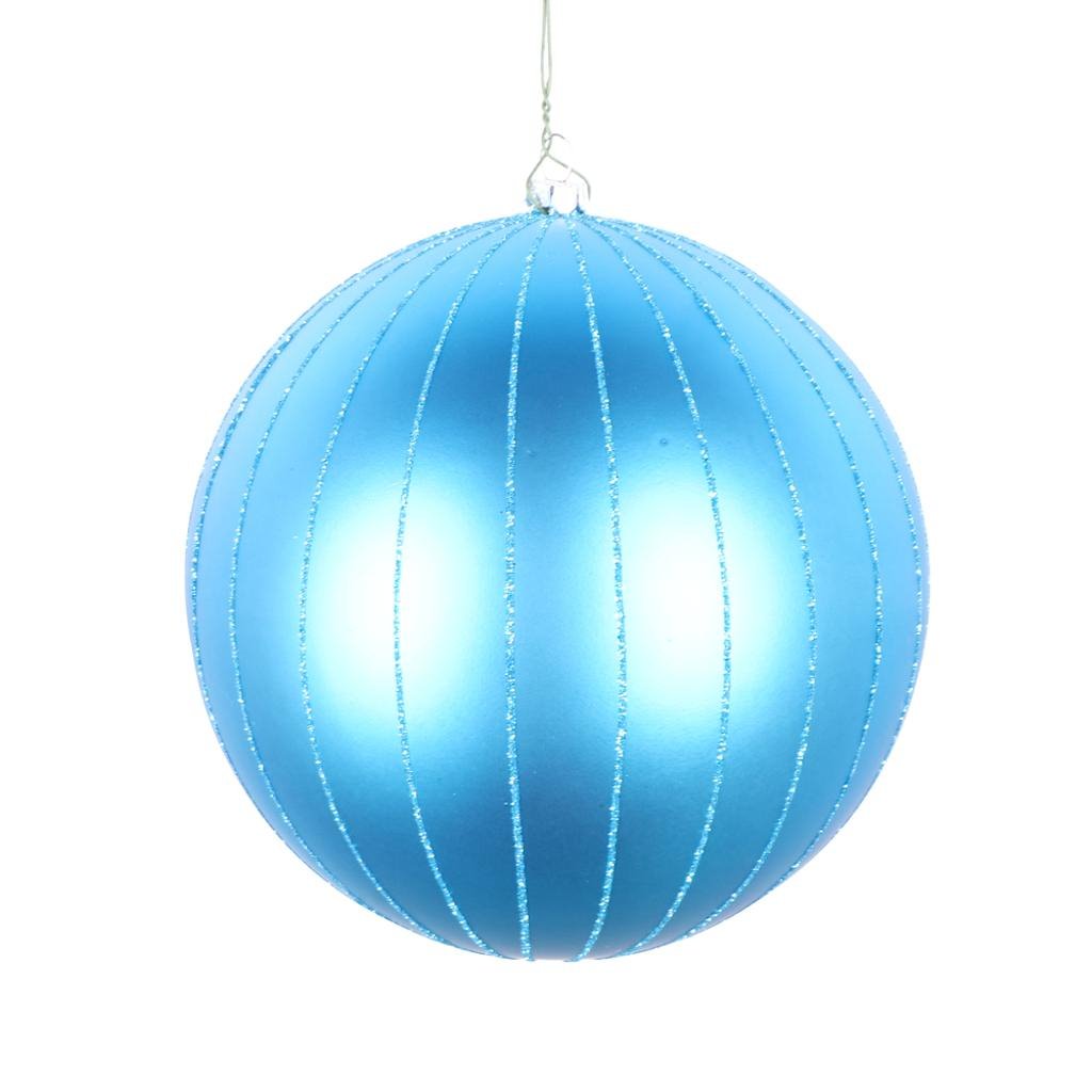 6" Turquoise Matte Glitter Ball Ornament (2 pack) 1