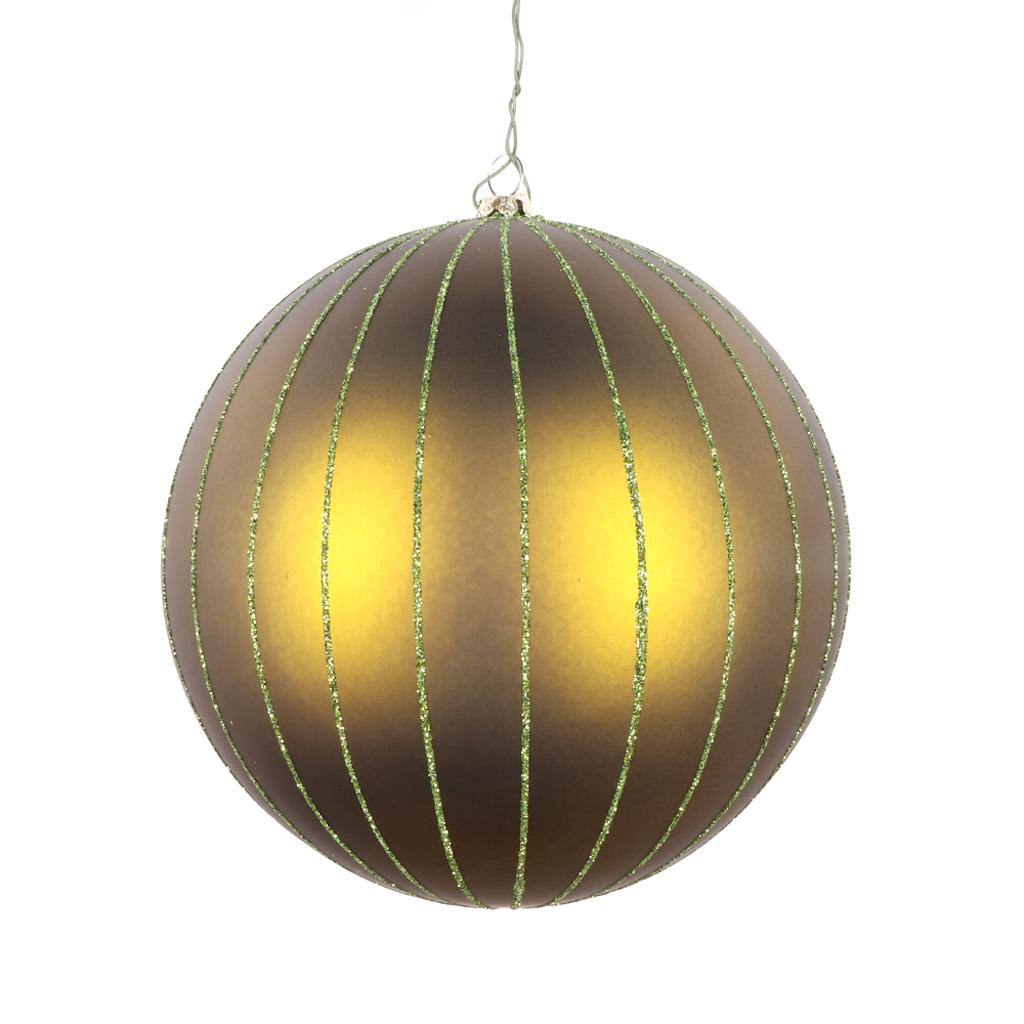 6" Olive Matte Glitter Ball Ornament (2 pack) 1