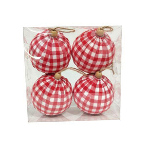 4" Red/White Plaid Cloth Ball  Ornament (4 pack) 2