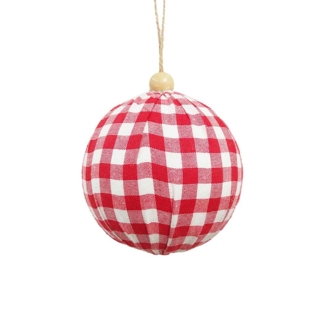 4" Red/White Plaid Cloth Ball  Ornament (4 pack) 1