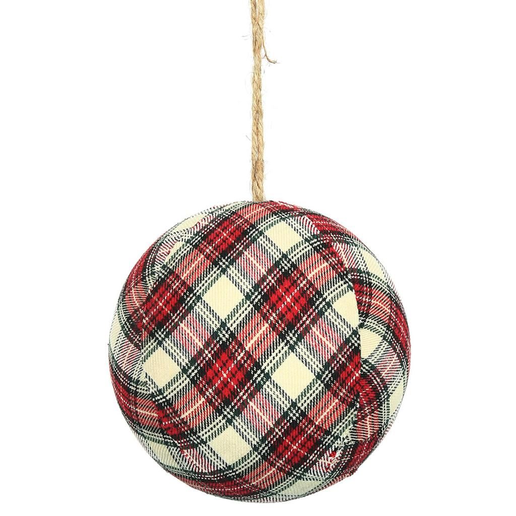 5" Red/White Plaid Fabric Ball  Ornament (2 pack) 1