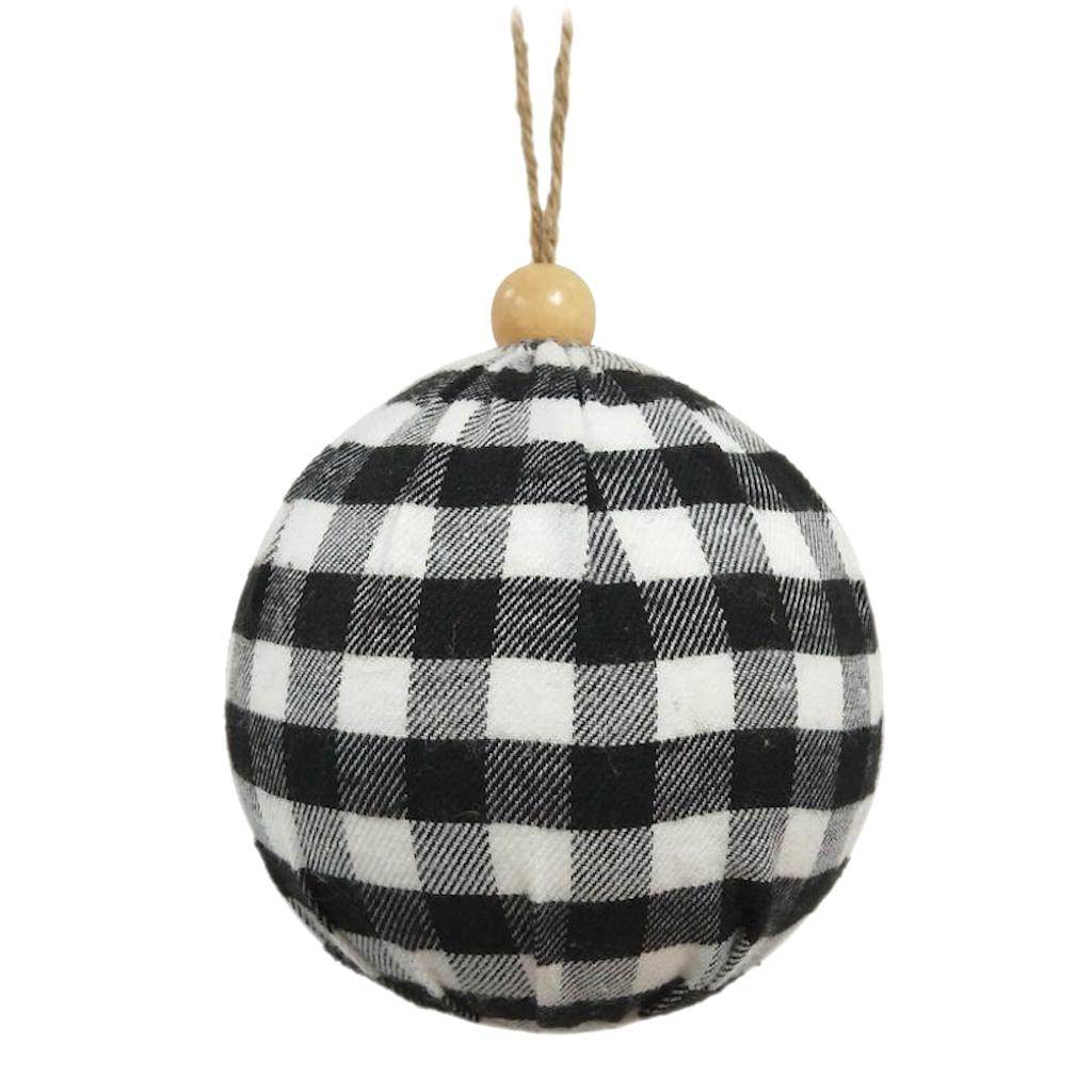 4" Black / White Assorted Plaid Ball Ornament (4 pack) 1