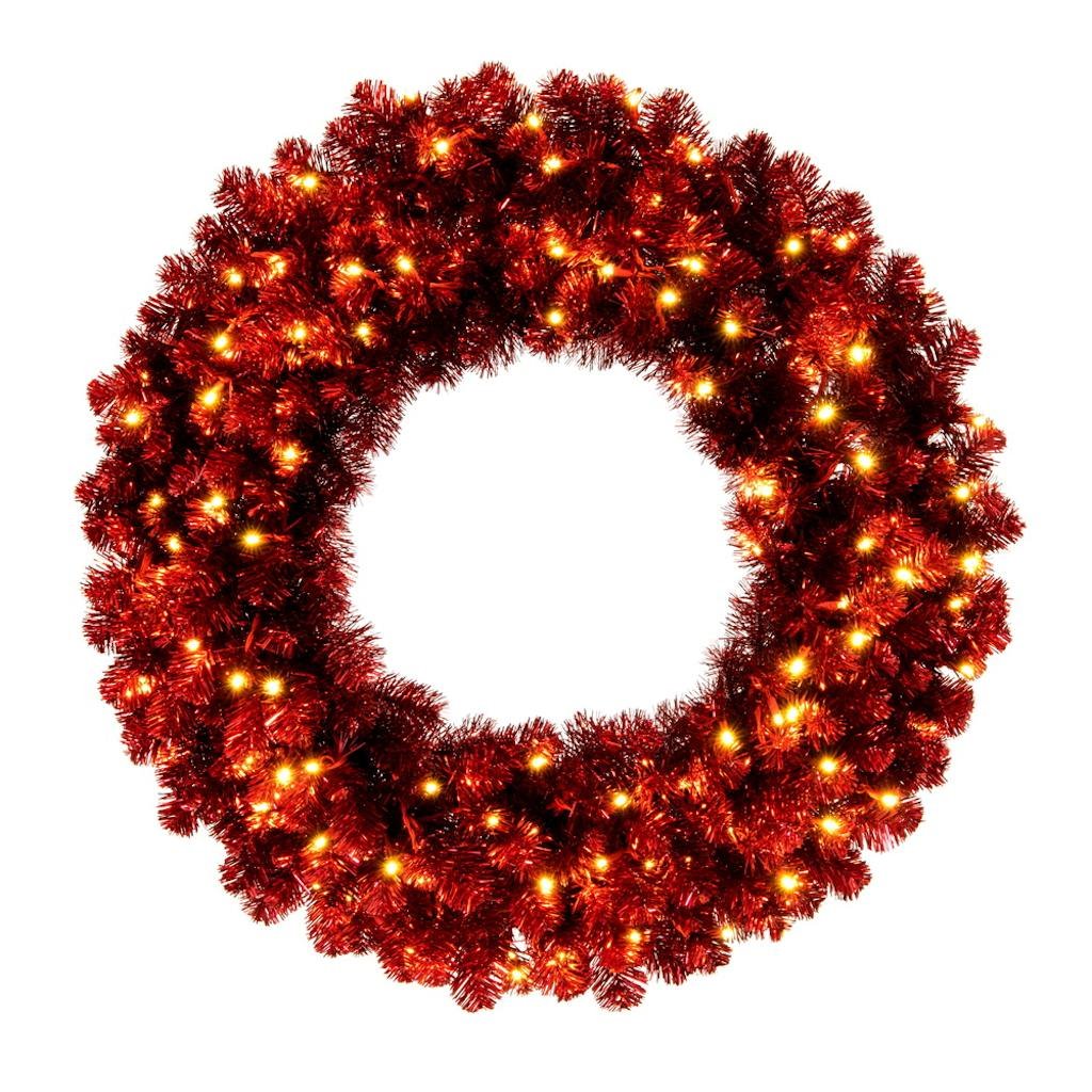 48" Artificial Red Tinsel Wreath 200 Warm White Lights 1