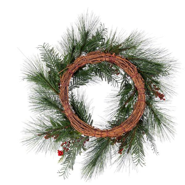 24" Artificial Frosted Hardneedle Red / Green Berries Unlit 3