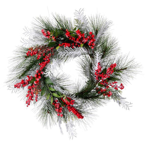 24" Artificial Frosted Hardneedle Red / Green Berries Unlit 1