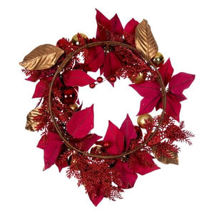 22" Red Poinsettia Decorated Wreath 3