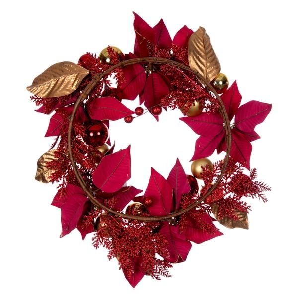 22" Red Poinsettia Decorated Wreath 3