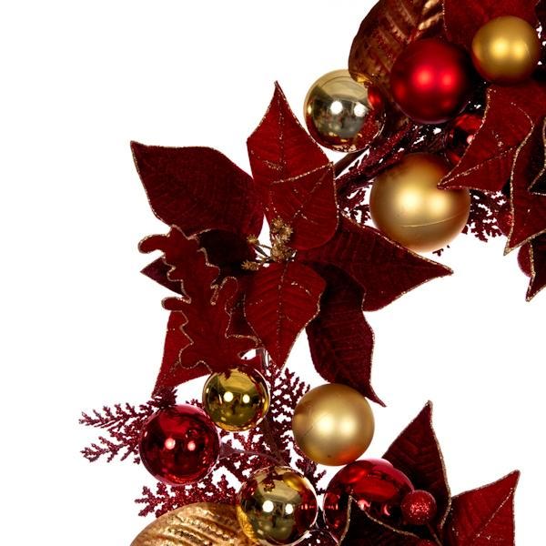 22" Red Poinsettia Decorated Wreath 4
