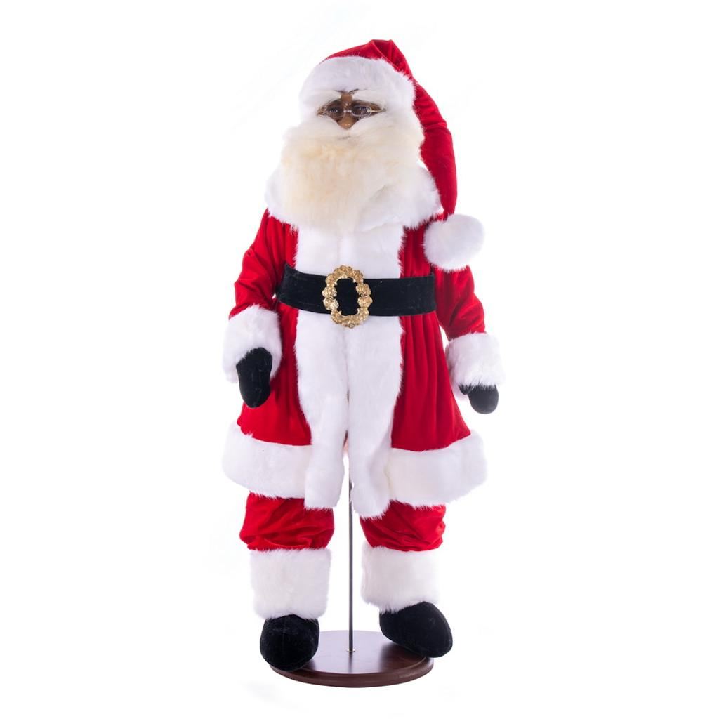 36" Red Plaid Velvet Dark Complexion Santa Doll with Stand Santa 1