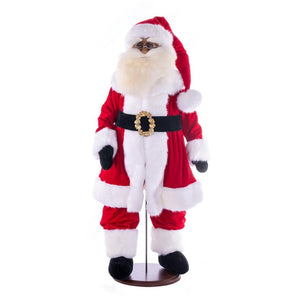36" Red Plaid Velvet Dark Complexion Santa Doll with Stand Santa 1