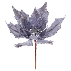 14" Silver Double Velvet Poinsettia Pick 1
