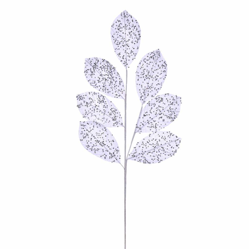 27" White Glitter Leaf Spray (4 pack) 1