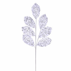 27" White Glitter Leaf Spray (4 pack) 1