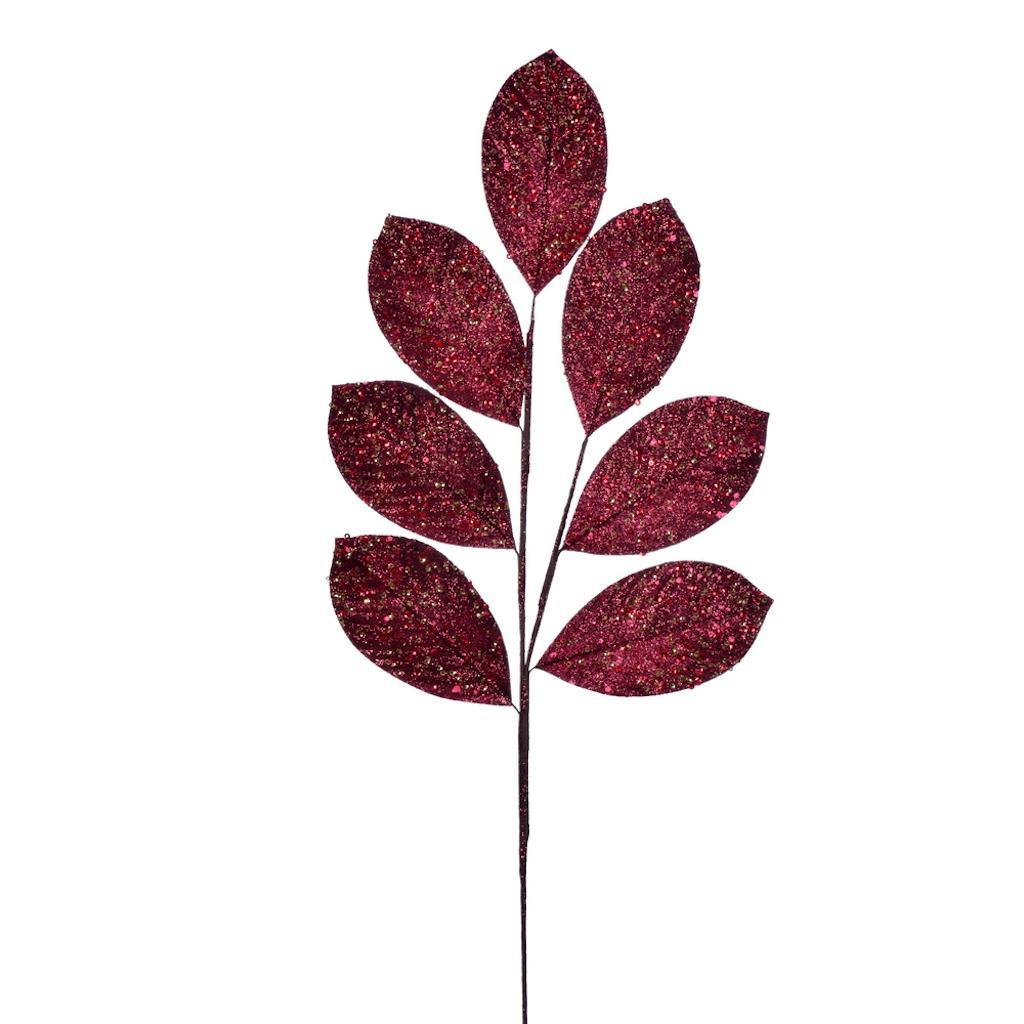 27" Burgundy Glitter Leaf Spray (4 pack) 1