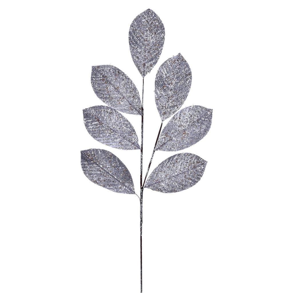 27" Silver Glitter Leaf Spray (4 pack) 1