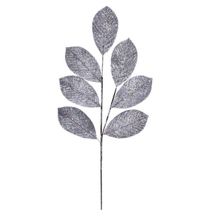 27" Silver Glitter Leaf Spray (4 pack) 1