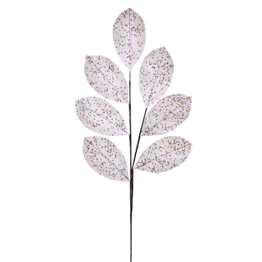 27" Cream Glitter Leaf Spray (4 pack) 1