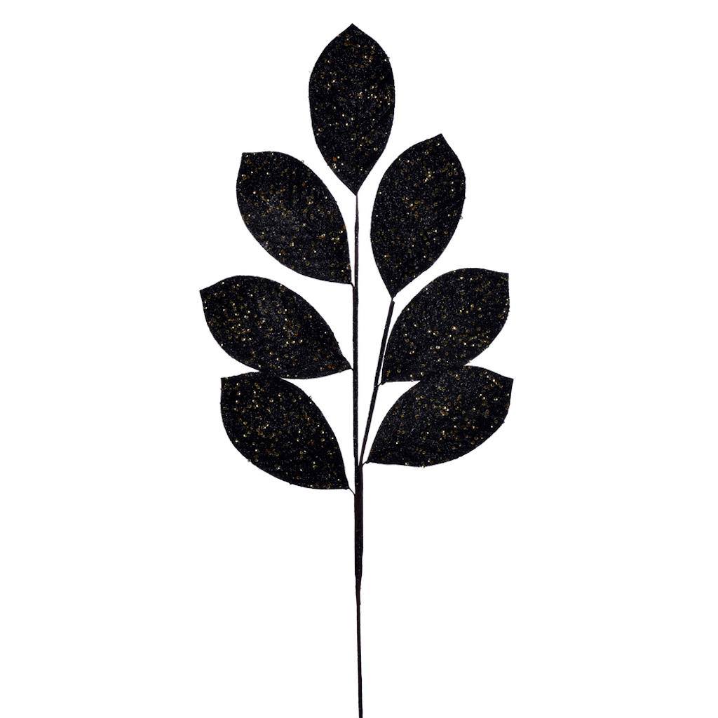 27" Artificial Black Glitter Leaf Spray (4 Pack) 1