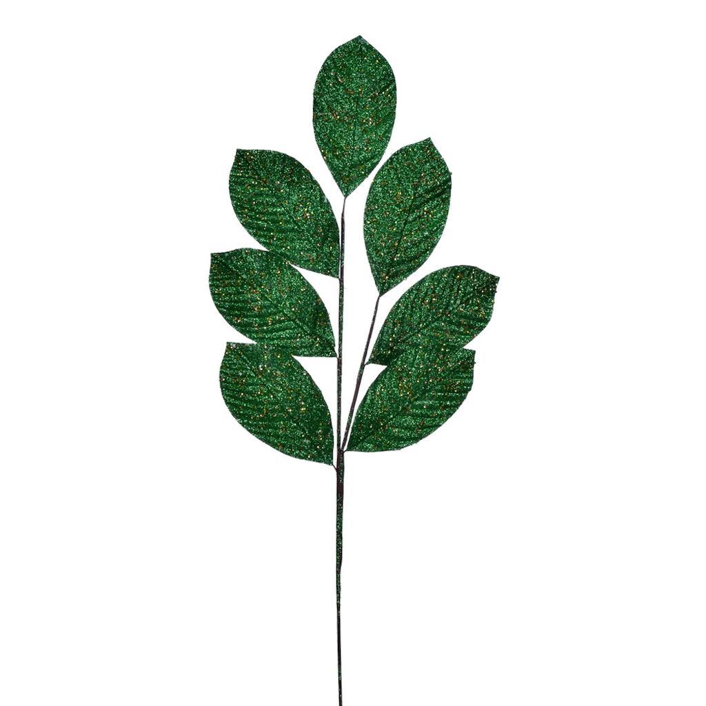 27" Artificial Midnight Green Glitter Leaf (4 pack) 1