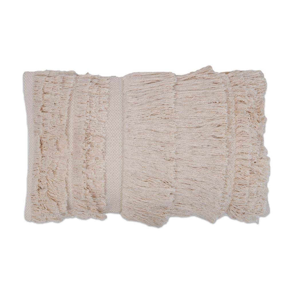 20" x 12" Beige Fringe Cotton Pillow 1
