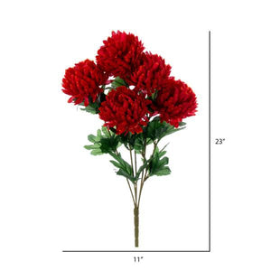 23" Artificial 5 Flower Crimson Red Mum Bush 2