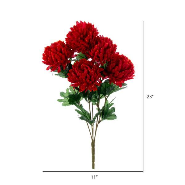 23" Artificial 5 Flower Crimson Red Mum Bush 2